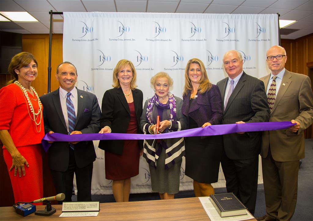 The Monmouth County Board of Chosen Freeholders join Senator Jen Beck and Anna Diaz-White, 180 Turning Lives Around Executive Director, at the grand opening of the Family Justice Center at the Monmouth County Courthouse.